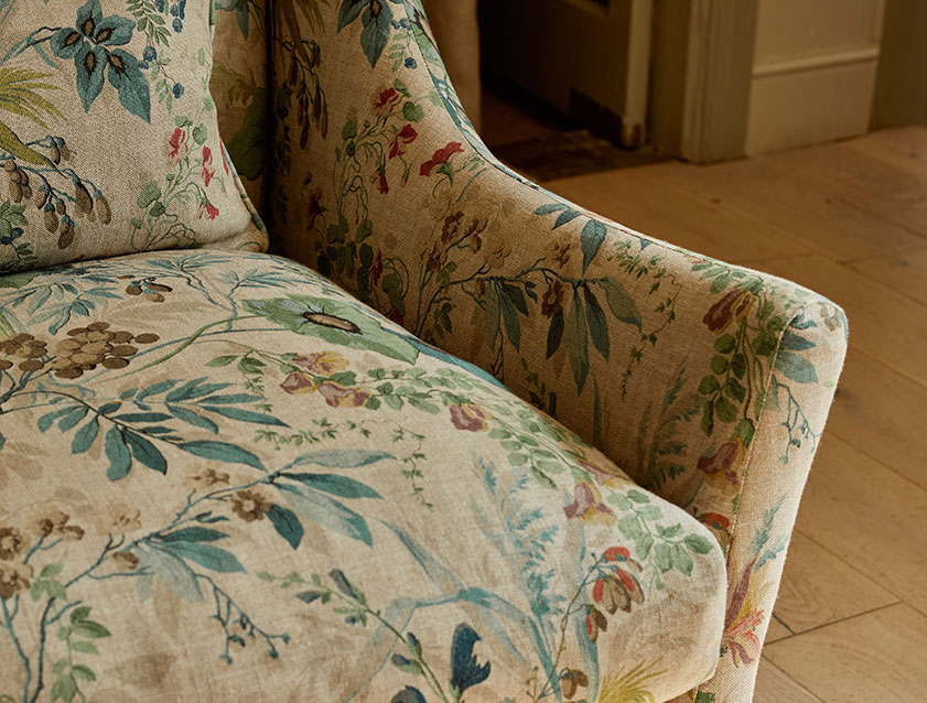 Cromer 3 Seater Sofa in Floral Jungle Jaded Linen Natural Detail